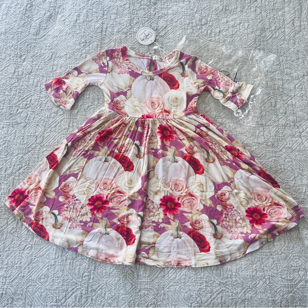 NWT Duray Baby 3t Bamboo Twirl Dress - Floral Pumpkin Halloween Hello GOURDgeous